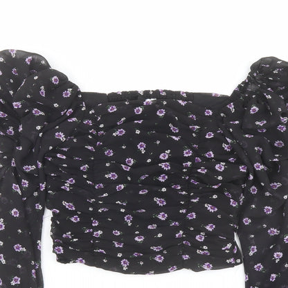 Womens UK Size 4 H&M Black Cropped Blouse