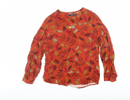 EWM Womens Red Floral Viscose Basic Blouse Size 12 V-Neck