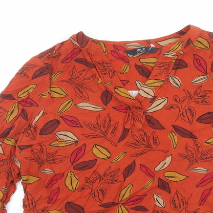 EWM Womens Red Floral Viscose Basic Blouse Size 12 V-Neck