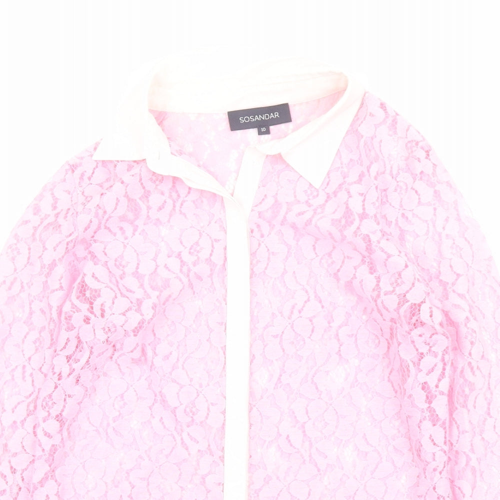 Womens UK Size 10 Sosandar Pink Basic Button-Up