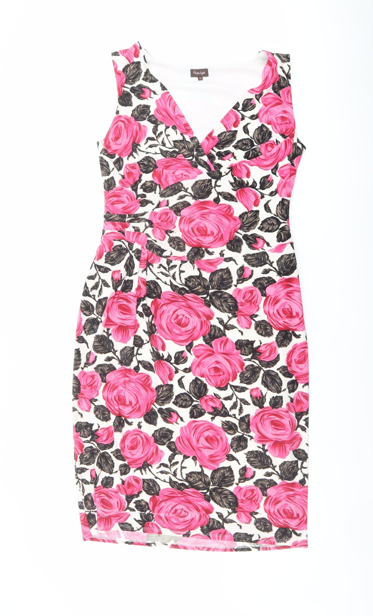 Phase Eight Womens Multicoloured Floral Polyester Shift Size 14 V-Neck Zip