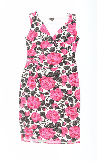 Phase Eight Womens Multicoloured Floral Polyester Shift Size 14 V-Neck Zip