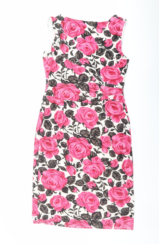 Phase Eight Womens Multicoloured Floral Polyester Shift Size 14 V-Neck Zip