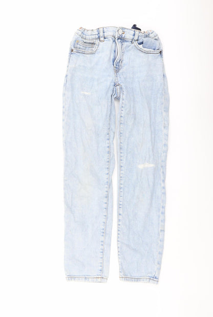 Zara Boys Blue Cotton Straight Jeans Size 10 Years Regular Button - Distressed