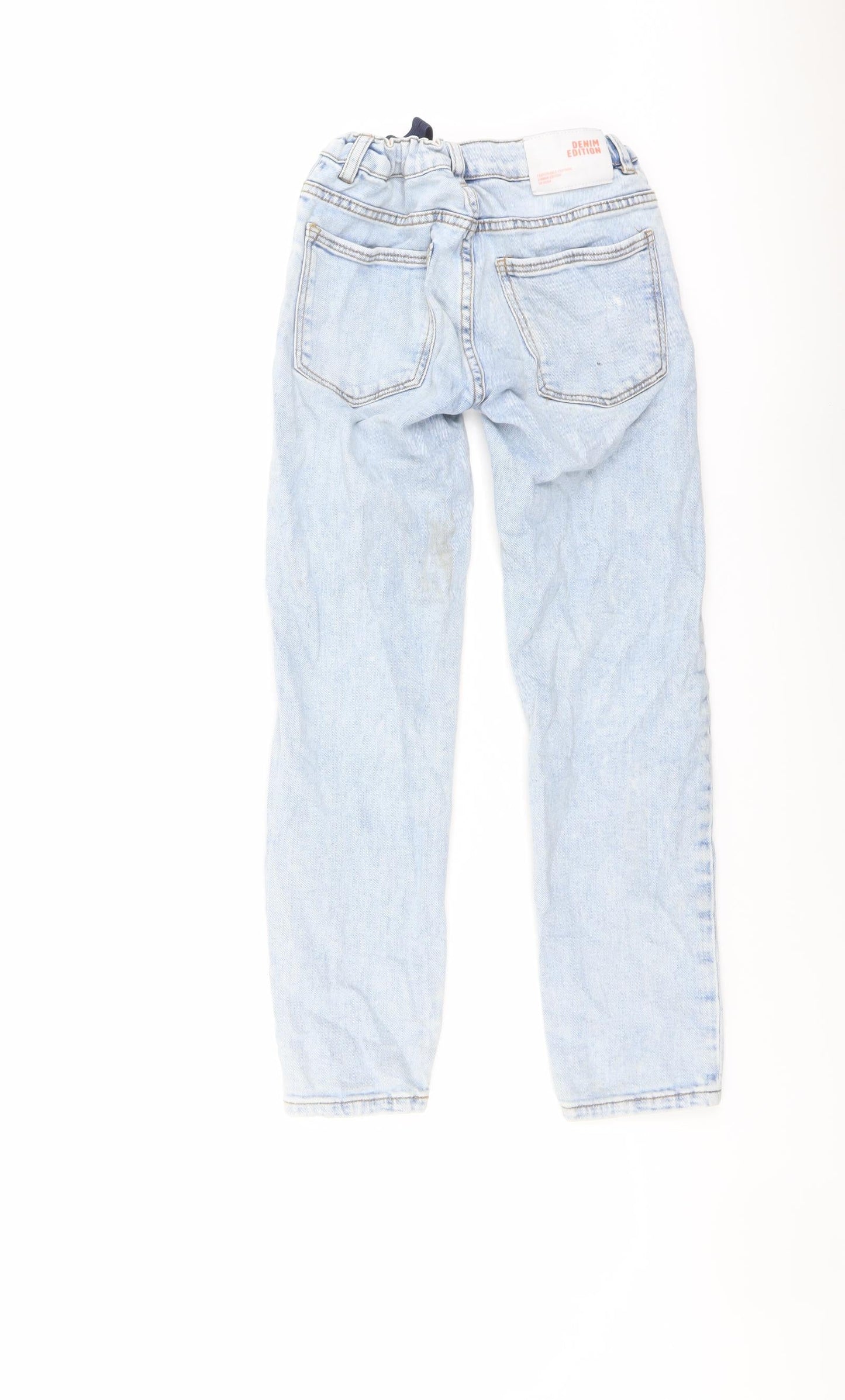 Zara Boys Blue Cotton Straight Jeans Size 10 Years Regular Button - Distressed