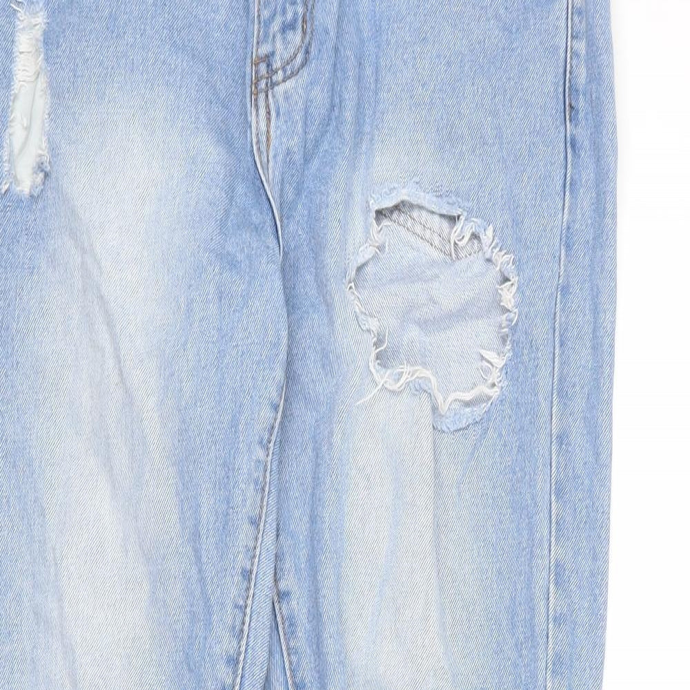 PRETTYLITTLETHING Womens Blue Cotton Tapered Jeans Size 10 L26 in Regular Zip - Raw Hem