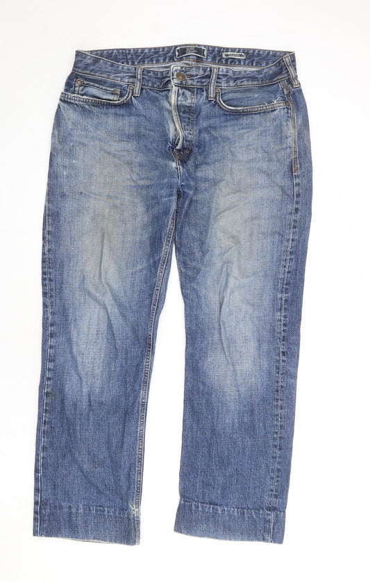 Fat Face Mens Blue Cotton Straight Jeans Size 34 in L29 in Regular Zip