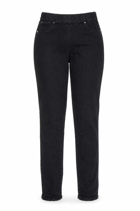 Front view of Denim & Co. women’s black cotton jegging jeans, size UK 10, 30-inch leg regular