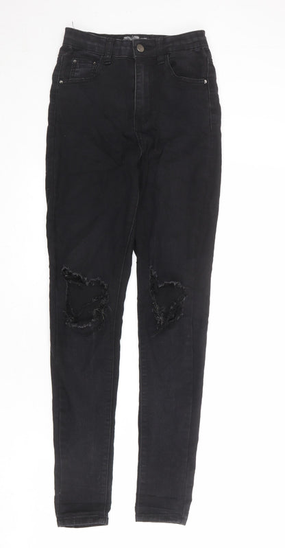 PRETTYLITTLETHING Womens Black Cotton Skinny Jeans Size 6 L27 in Regular Zip