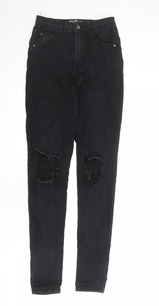 PRETTYLITTLETHING Womens Black Cotton Skinny Jeans Size 6 L27 in Regular Zip