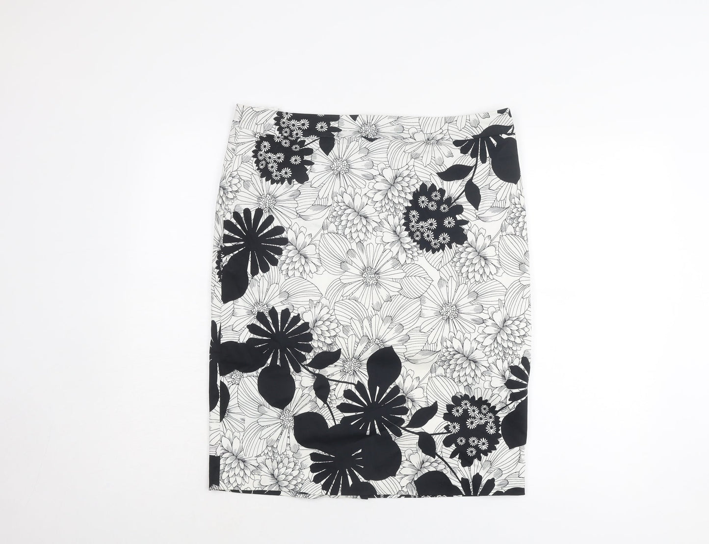 Marks and Spencer Womens White Floral Polyester Bandage Skirt Size 36 in Zip