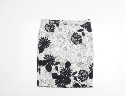 Marks and Spencer Womens White Floral Polyester Bandage Skirt Size 36 in Zip