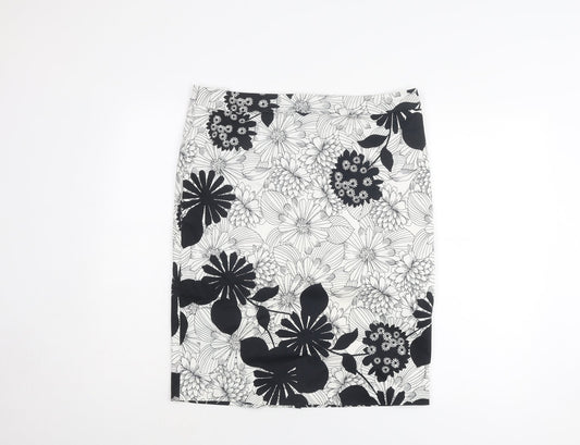 Marks and Spencer Womens White Floral Polyester Bandage Skirt Size 36 in Zip