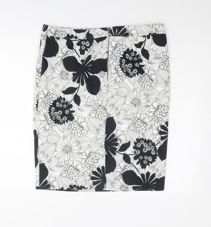 Marks and Spencer Womens White Floral Polyester Bandage Skirt Size 36 in Zip