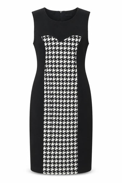 M&Co Womens Black Houndstooth Polyester Shift Size 12 Round Neck Zip