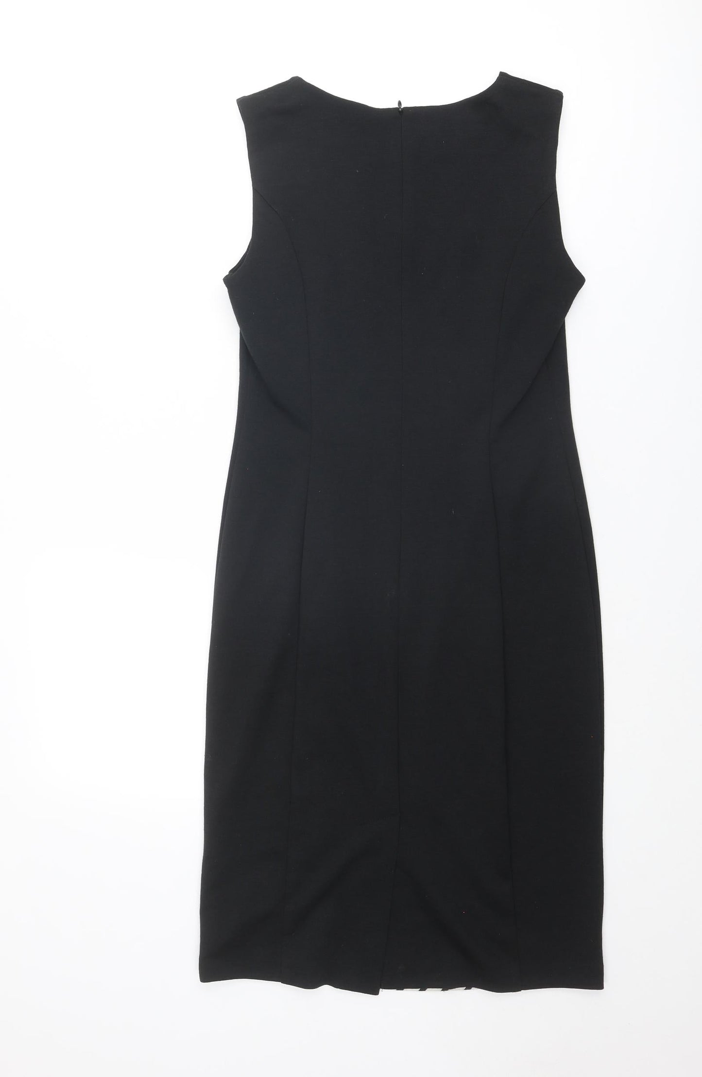 M&Co Womens Black Houndstooth Polyester Shift Size 12 Round Neck Zip