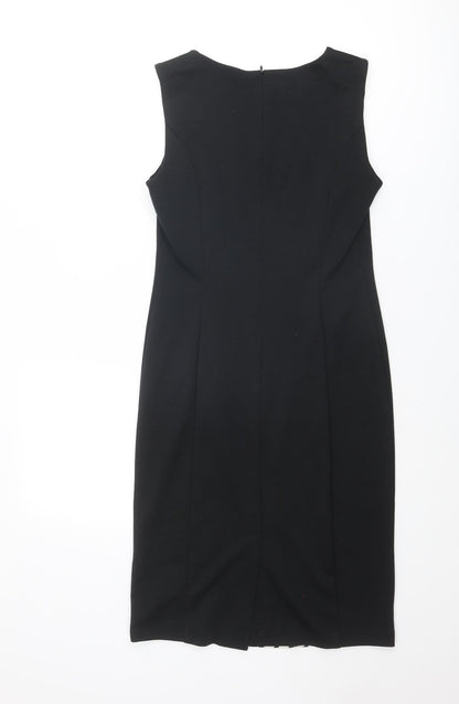 M&Co Womens Black Houndstooth Polyester Shift Size 12 Round Neck Zip