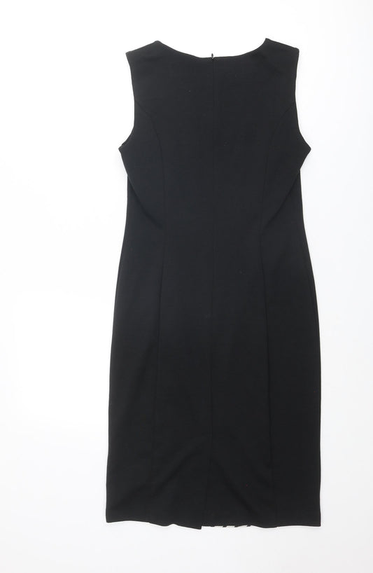 M&Co Womens Black Houndstooth Polyester Shift Size 12 Round Neck Zip