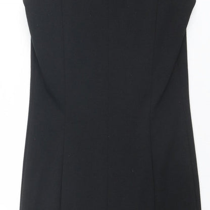 M&Co Womens Black Houndstooth Polyester Shift Size 12 Round Neck Zip