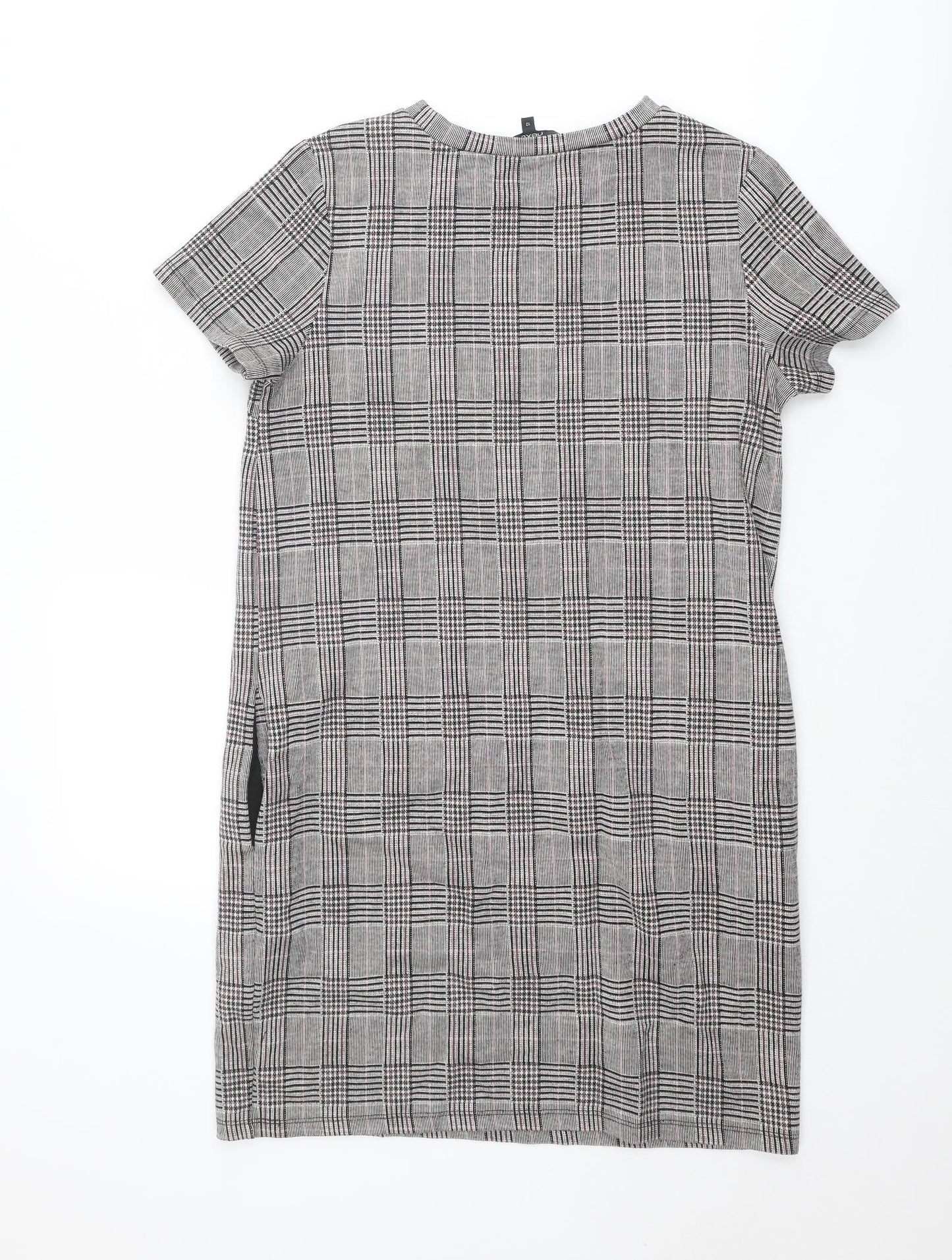 NEXT Womens Grey Plaid Polyester Shift Size 12 Crew Neck Pullover