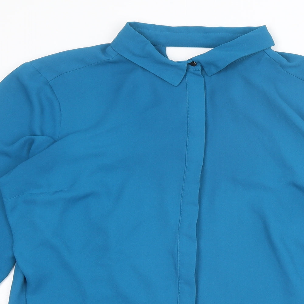 Womens UK Size 16 Warehouse Blue Basic Button-Up