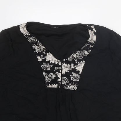 M&Co Womens Black Polyester Basic Blouse Size 16 V-Neck