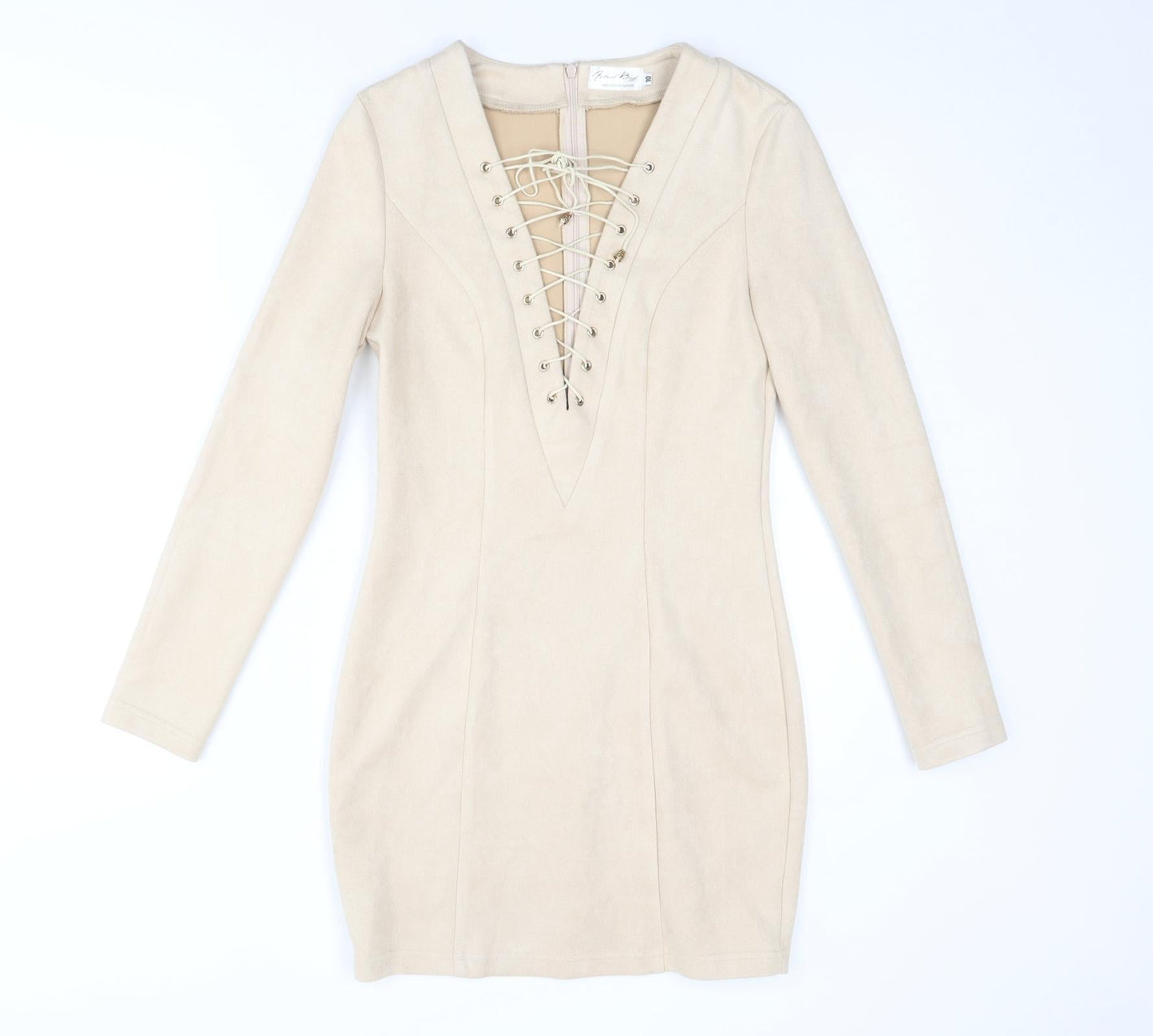 Ashanti Brazil Womens Beige Polyester Bodycon Size 10 V-Neck Zip