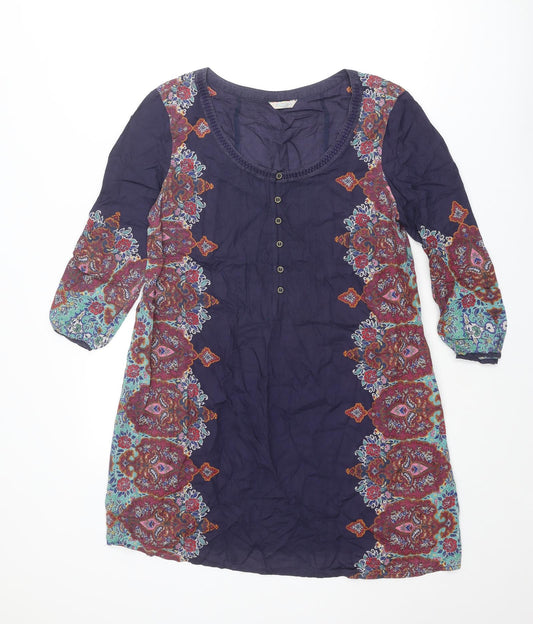 Indigo Womens Purple Geometric Modal A-Line Size 12 Scoop Neck Button