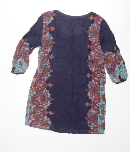 Indigo Womens Purple Geometric Modal A-Line Size 12 Scoop Neck Button