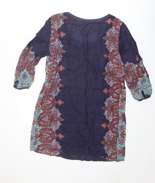 Indigo Womens Purple Geometric Modal A-Line Size 12 Scoop Neck Button