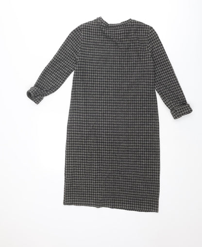 Marks and Spencer Womens Grey Geometric Polyester Jumper Dress Size 8 Round Neck Pullover