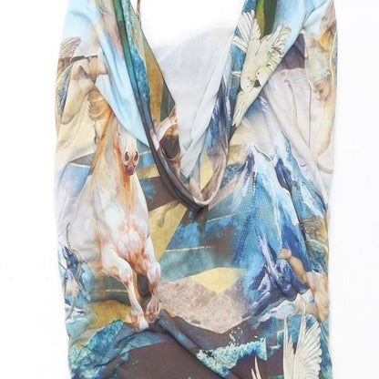 PRETTYLITTLETHING Womens Multicoloured Geometric Polyester Bodycon Size 6 Cowl Neck Pullover - Horses Print