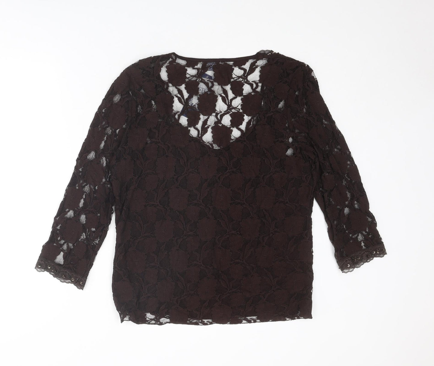 Nightingales Womens Brown Nylon Basic Blouse Size XL Scoop Neck