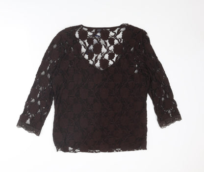 Nightingales Womens Brown Nylon Basic Blouse Size XL Scoop Neck