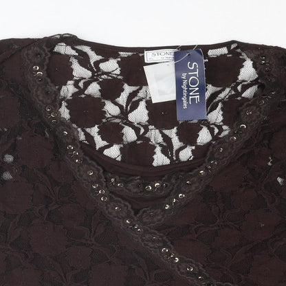 Nightingales Womens Brown Nylon Basic Blouse Size XL Scoop Neck