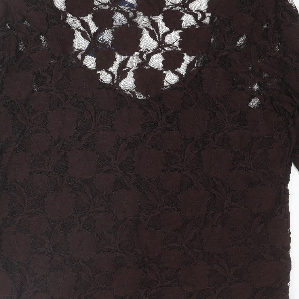 Nightingales Womens Brown Nylon Basic Blouse Size XL Scoop Neck