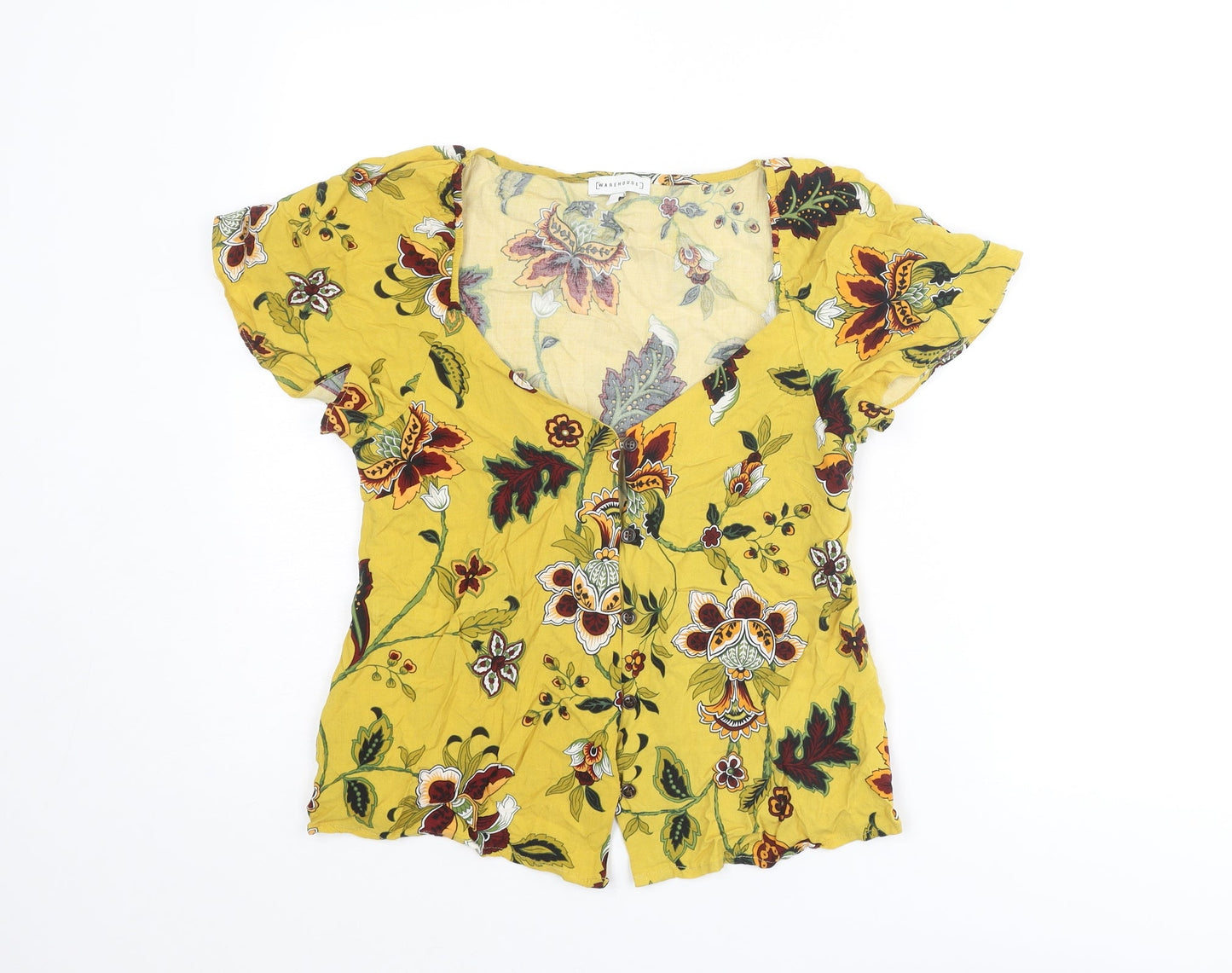 Womens UK Size 8 Warehouse Yellow Basic Blouse