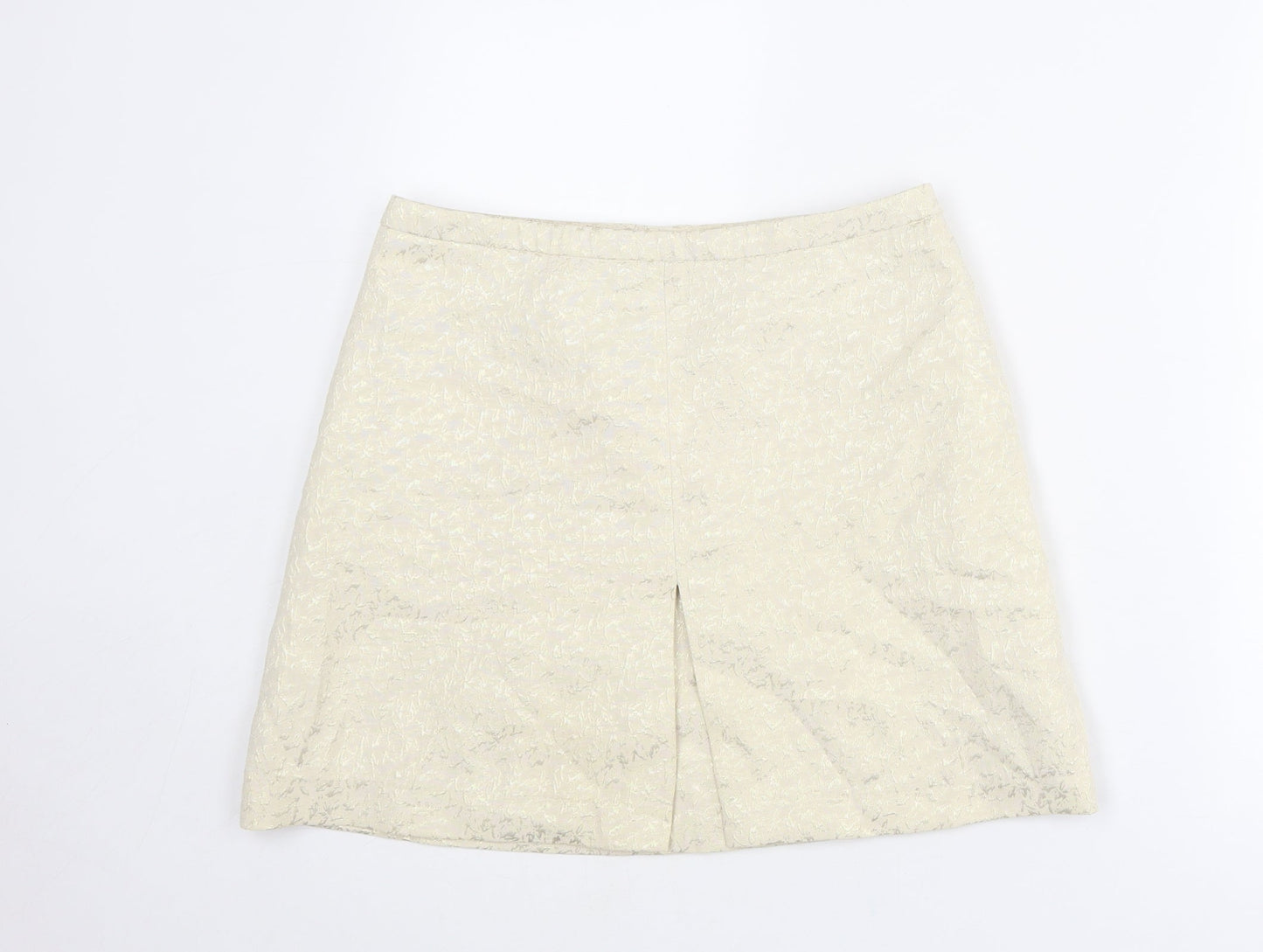 H&M Womens Ivory Geometric Cotton A-Line Skirt Size 10 Zip