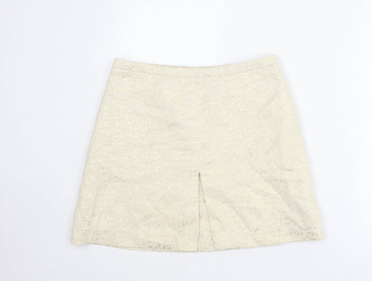 H&M Womens Ivory Geometric Cotton A-Line Skirt Size 10 Zip