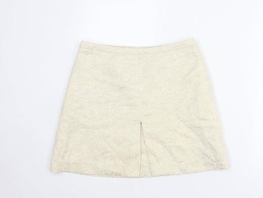 H&M Womens Ivory Geometric Cotton A-Line Skirt Size 10 Zip