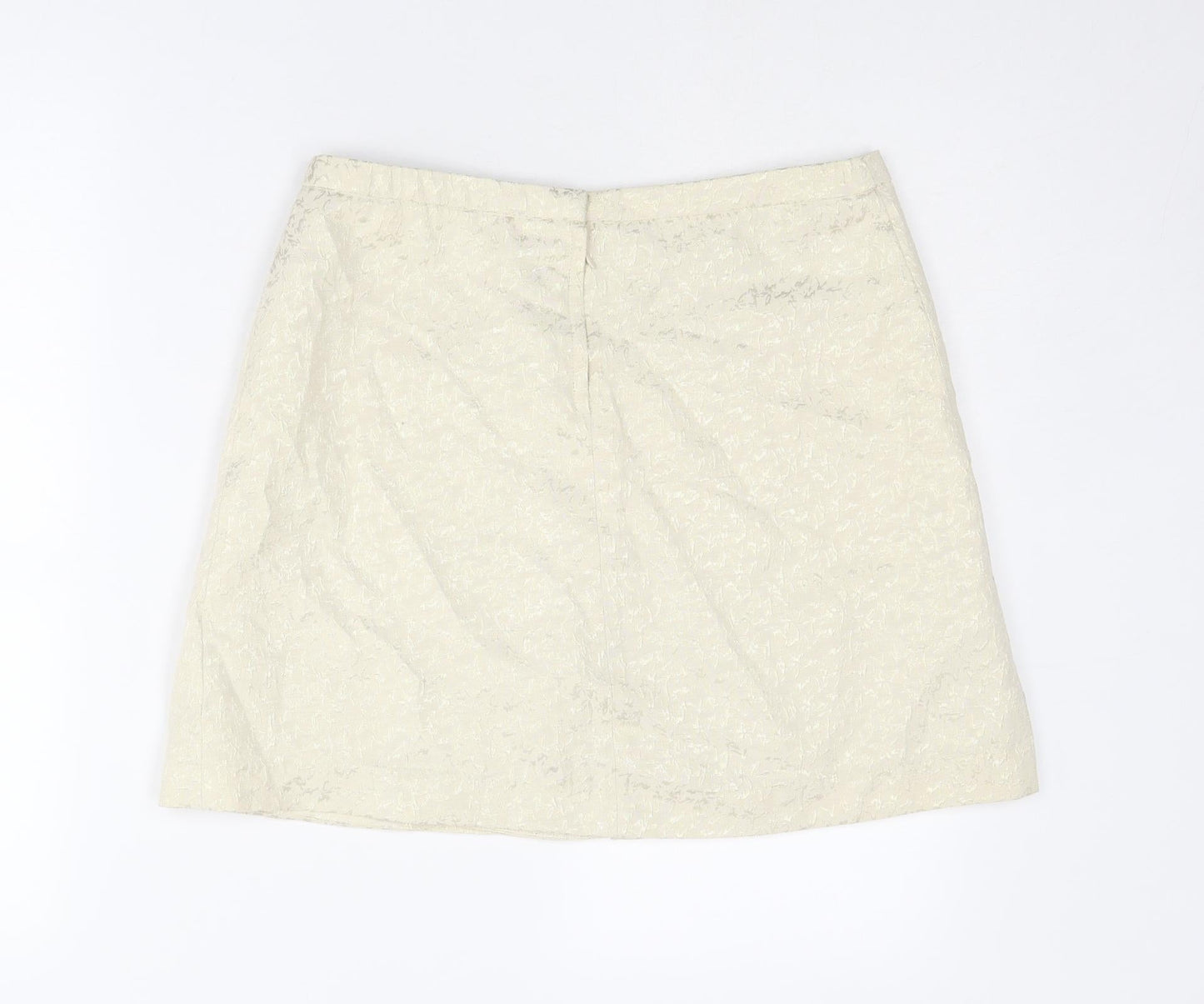 H&M Womens Ivory Geometric Cotton A-Line Skirt Size 10 Zip