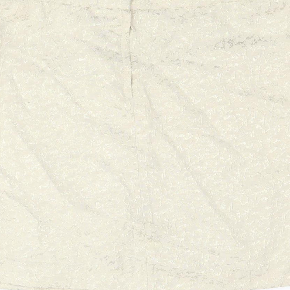 H&M Womens Ivory Geometric Cotton A-Line Skirt Size 10 Zip