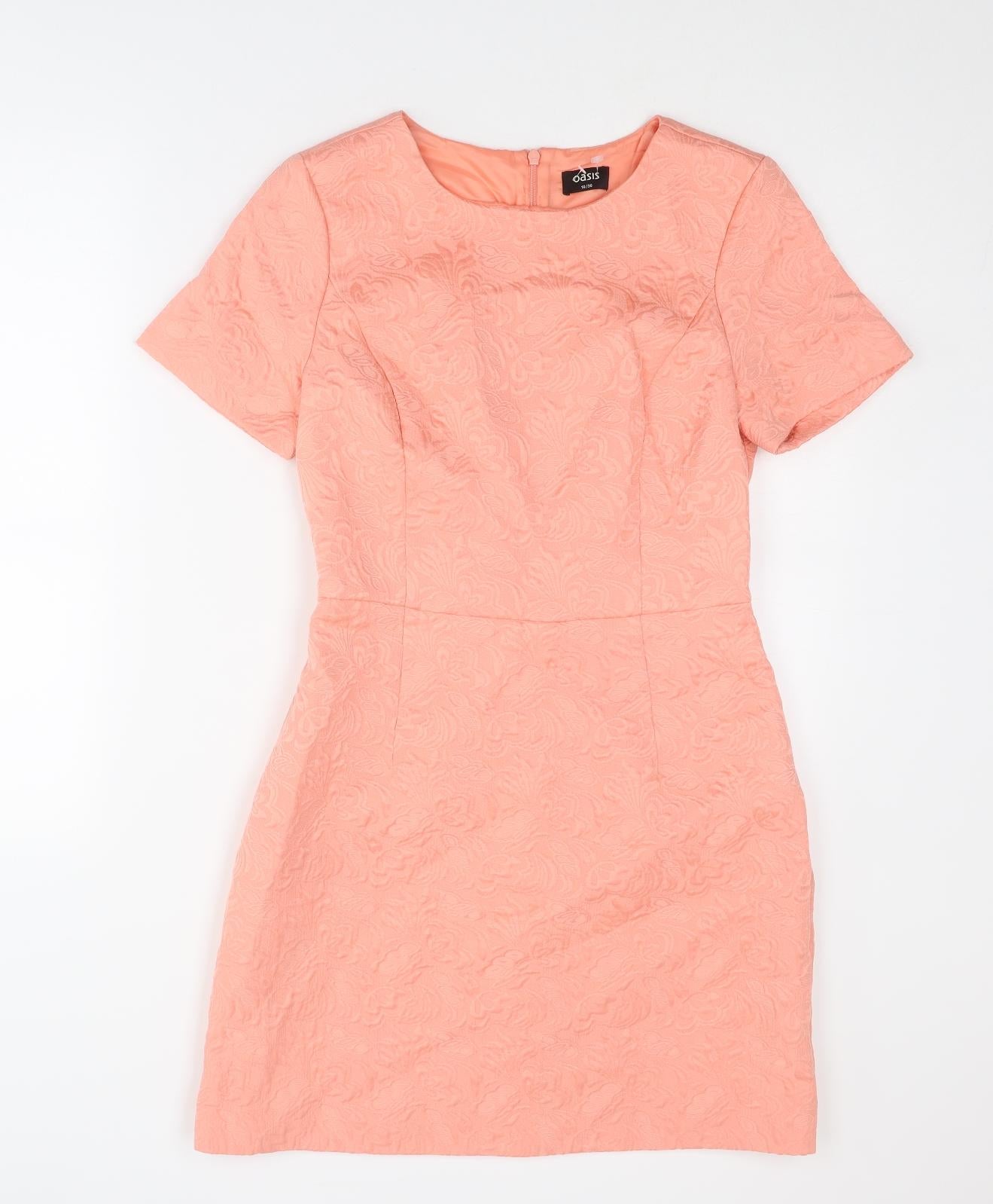 Oasis Womens Pink Geometric Polyester Shift Size 10 Round Neck Zip