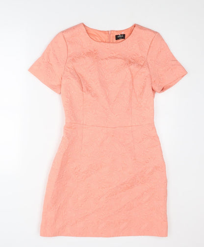 Oasis Womens Pink Geometric Polyester Shift Size 10 Round Neck Zip