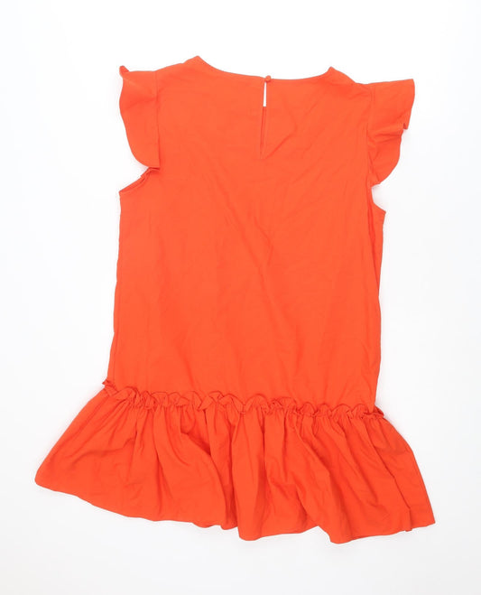 River Island Womens Red Polyester Skater Dress Size 14 Round Neck Button