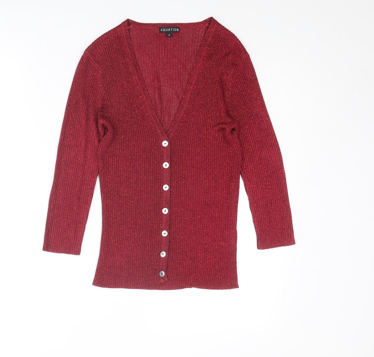 Equation Womens Red V-Neck Viscose Cardigan Jumper Size M