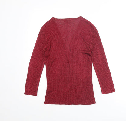 Equation Womens Red V-Neck Viscose Cardigan Jumper Size M
