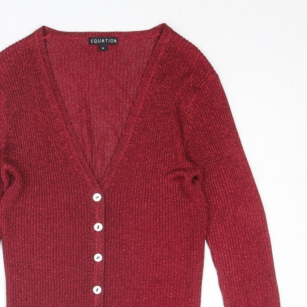 Equation Womens Red V-Neck Viscose Cardigan Jumper Size M