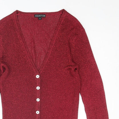 Equation Womens Red V-Neck Viscose Cardigan Jumper Size M