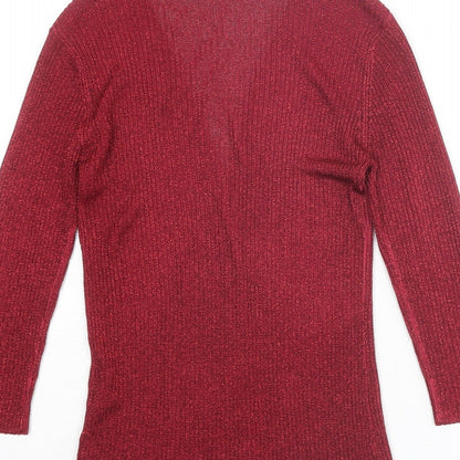 Equation Womens Red V-Neck Viscose Cardigan Jumper Size M